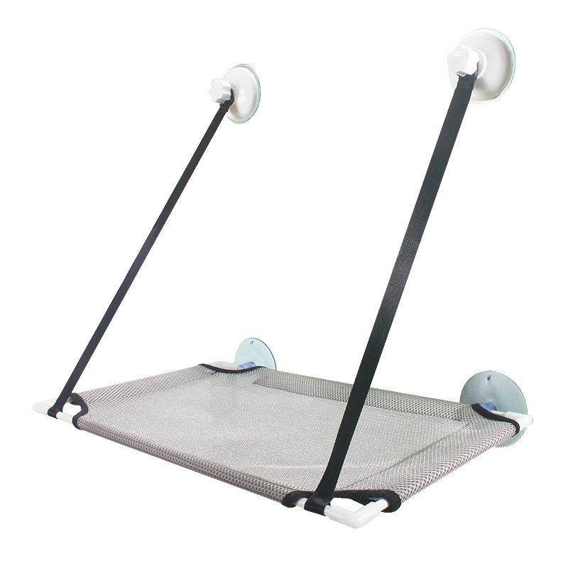 thumbnail image 2 of Hamaca gris para gatos, hamaca para ventana de gato, cama para asiento de ventana para gato con ventosas de botón, asiento de descanso para gato para tomar el sol, ahorra espacio, 2 of 4