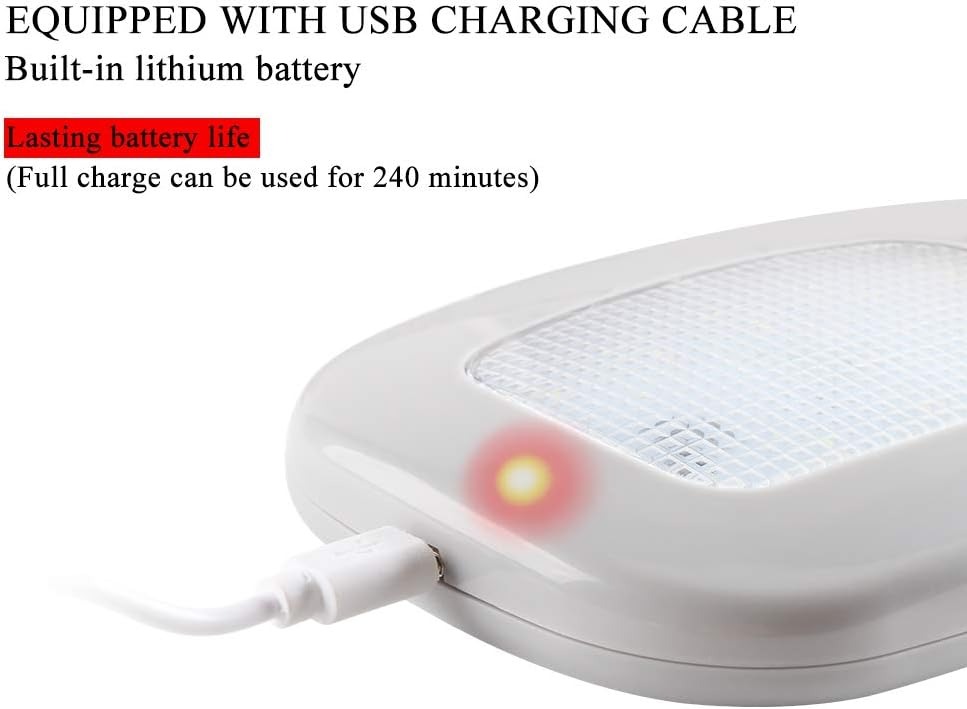 thumbnail image 4 of 2 piezas Auto Car Lámparas LED Domo Luz de techo Pulsador Inalámbrico USB Recargable Interno Universal Interruptor Luz de lectura (luz blanca), 4 of 5