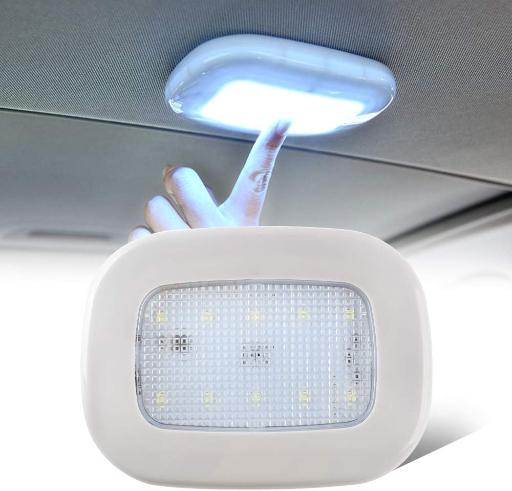 2 piezas Auto Car Lámparas LED Domo Luz de techo Pulsador Inalámbrico USB Recargable Interno Universal Interruptor Luz de lectura (luz blanca)