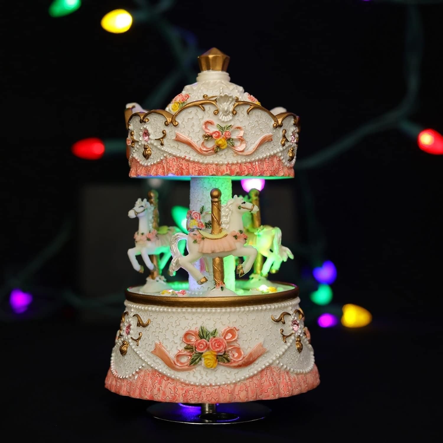 thumbnail image 4 of Cajas de música para niñas, 3 caballos, cuerda giratoria, castillo con melodía en el cielo, luces LED que cambian de Color, regalo Musical para bebés y niños, 4 of 5