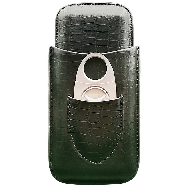 thumbnail image 4 of Humidor de cigarros de viaje con funda para puros de cuero negro de 2 piezas para 3 cigarros con cortador de cigarros, 4 of 4