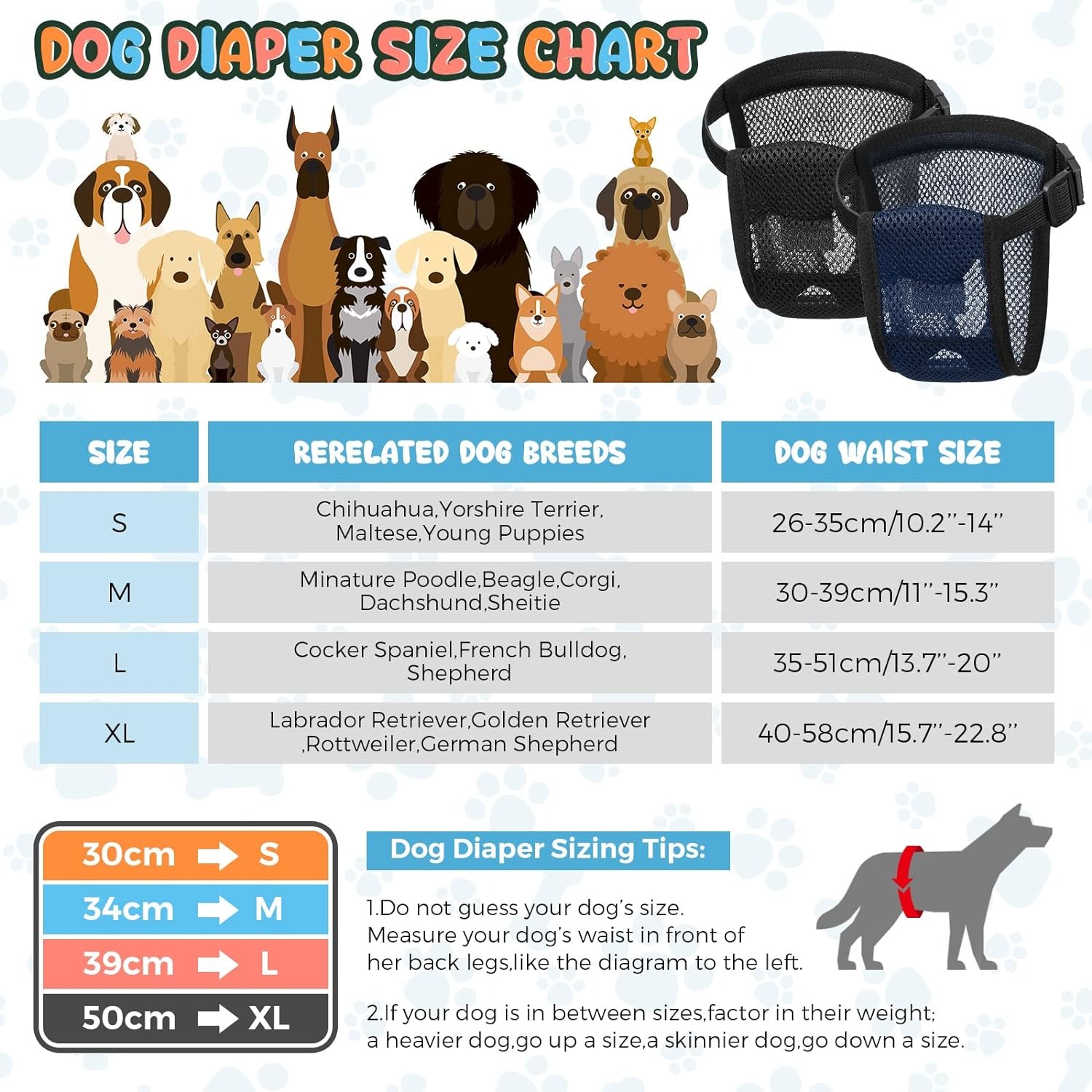 thumbnail image 4 of 2 paquetes de pañales lavables para perros YONGSHENG pantalones protectores negro y azul S, 4 of 5