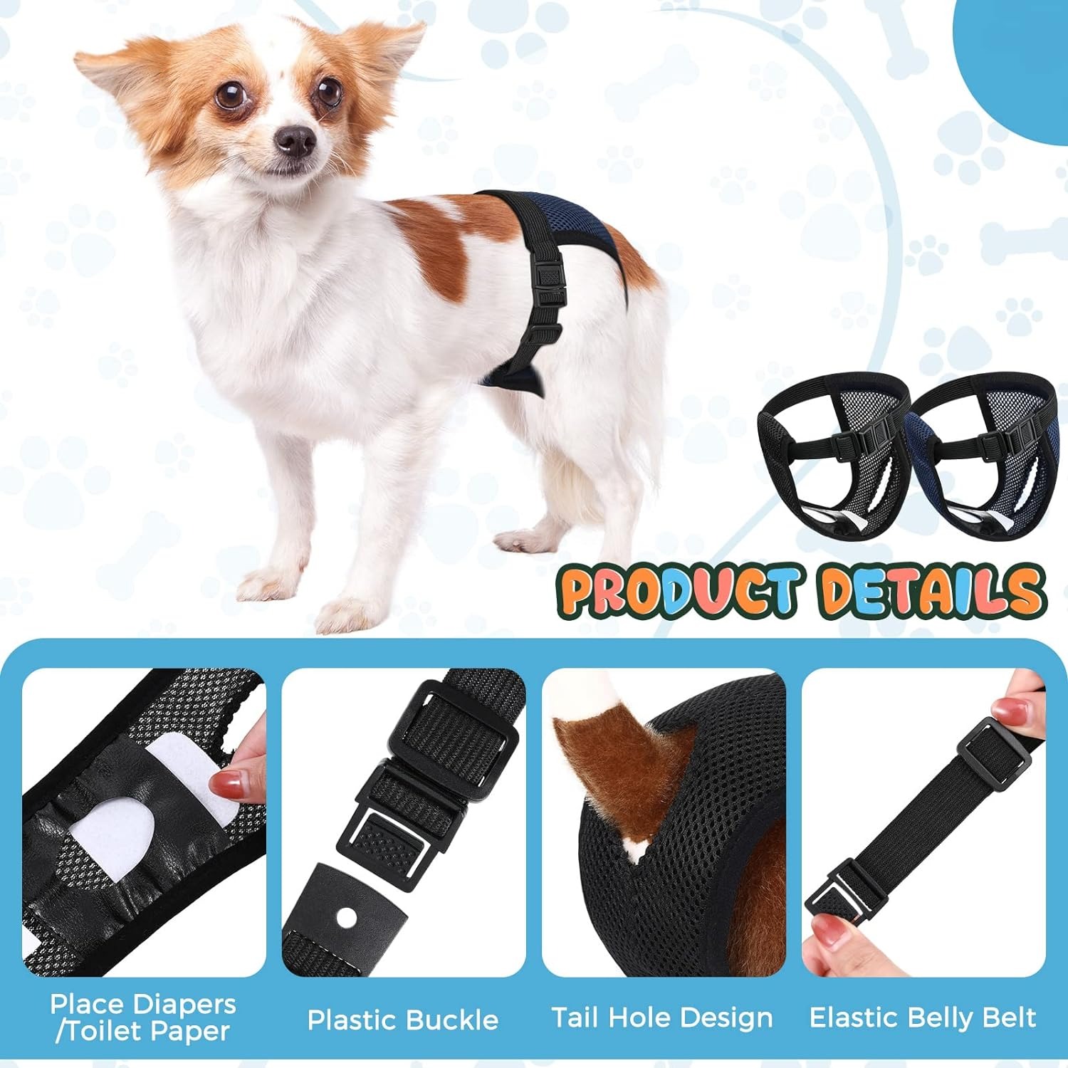 thumbnail image 2 of 2 paquetes de pañales lavables para perros YONGSHENG pantalones protectores negro y azul S, 2 of 5