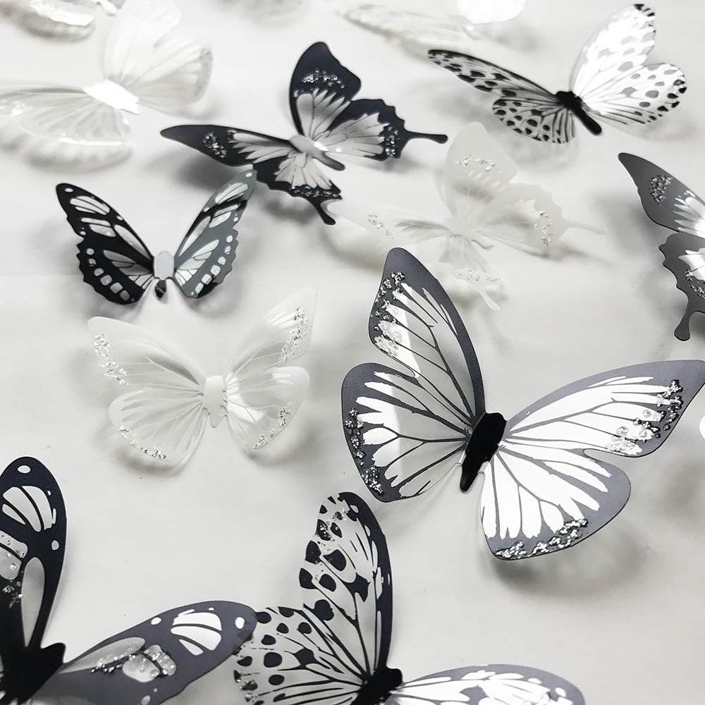 thumbnail image 1 of 36 Piezas 3D Pegatinas de Pared de Cristal de Mariposa Coloridas con Adhesivo Artístico Calcomanía de Papel Satinado Mariposas Habitación de Bebés Decoración de Bricolaje para el Hogar (Blan, 1 of 5