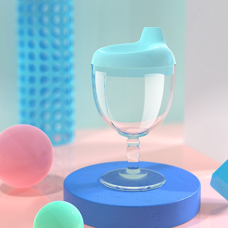 thumbnail image 3 of Vaso de plástico, copa de vino para bebé, vaso para bebidas, botella de leche con tapa para niños (azul), 3 of 3