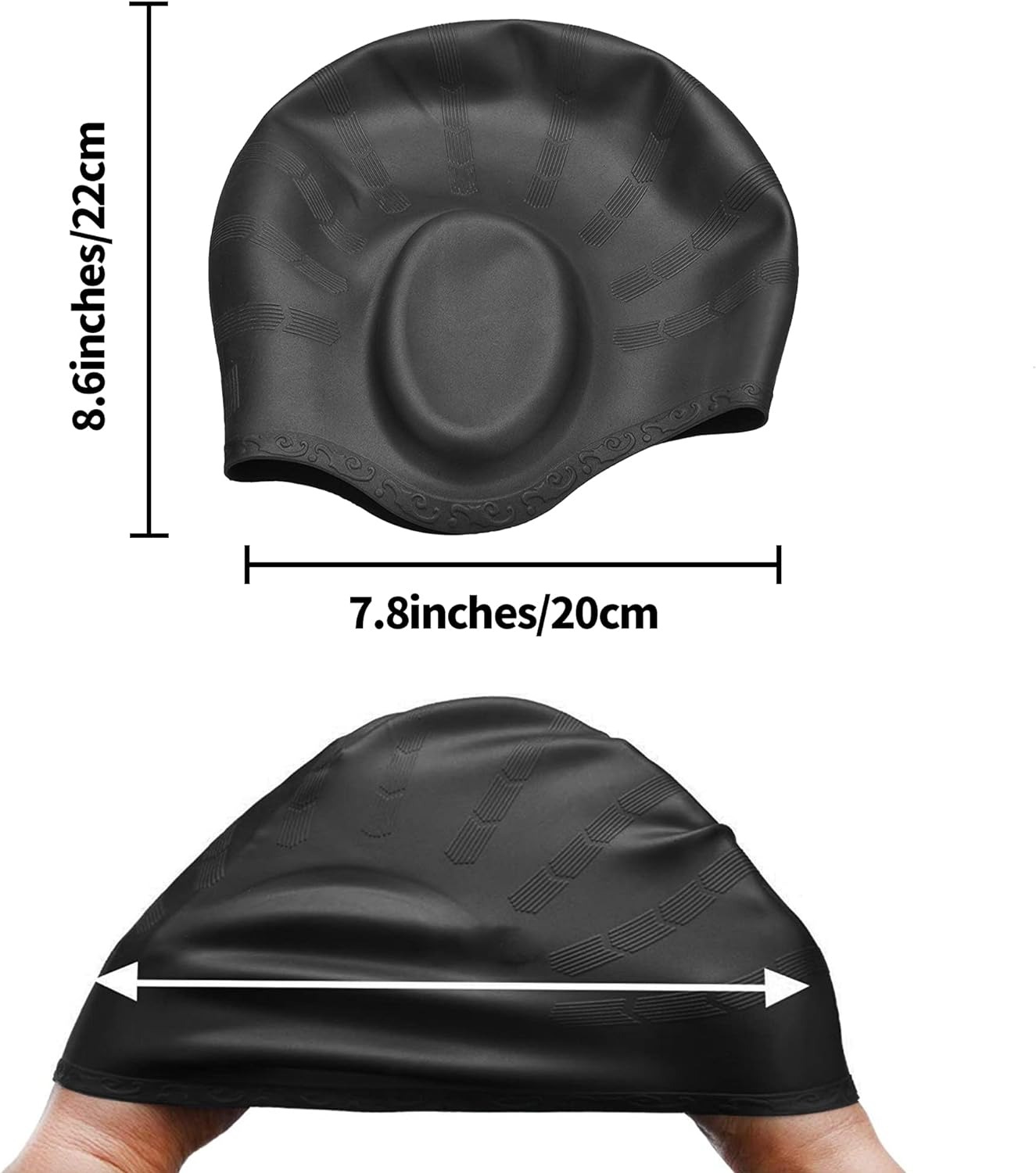 thumbnail image 2 of IMPERMEABLE: gorro de natación de silicona impermeable, gorro de natación de silicona para hombres y mujeres y cabello largo. Adolescente (negro), 2 of 3