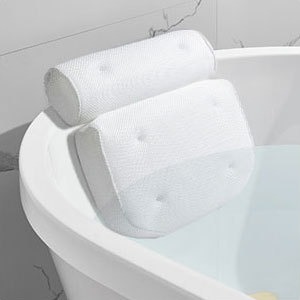 thumbnail image 4 of Cojín de Baño en Blanco - Almohada de Baño en Textil Impermeable Repelente al Agua y Antideslizante con Ventosas - Reposacabezas para Spa y S, 4 of 5