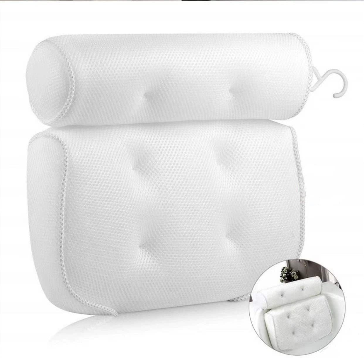 thumbnail image 2 of Cojín de Baño en Blanco - Almohada de Baño en Textil Impermeable Repelente al Agua y Antideslizante con Ventosas - Reposacabezas para Spa y S, 2 of 5