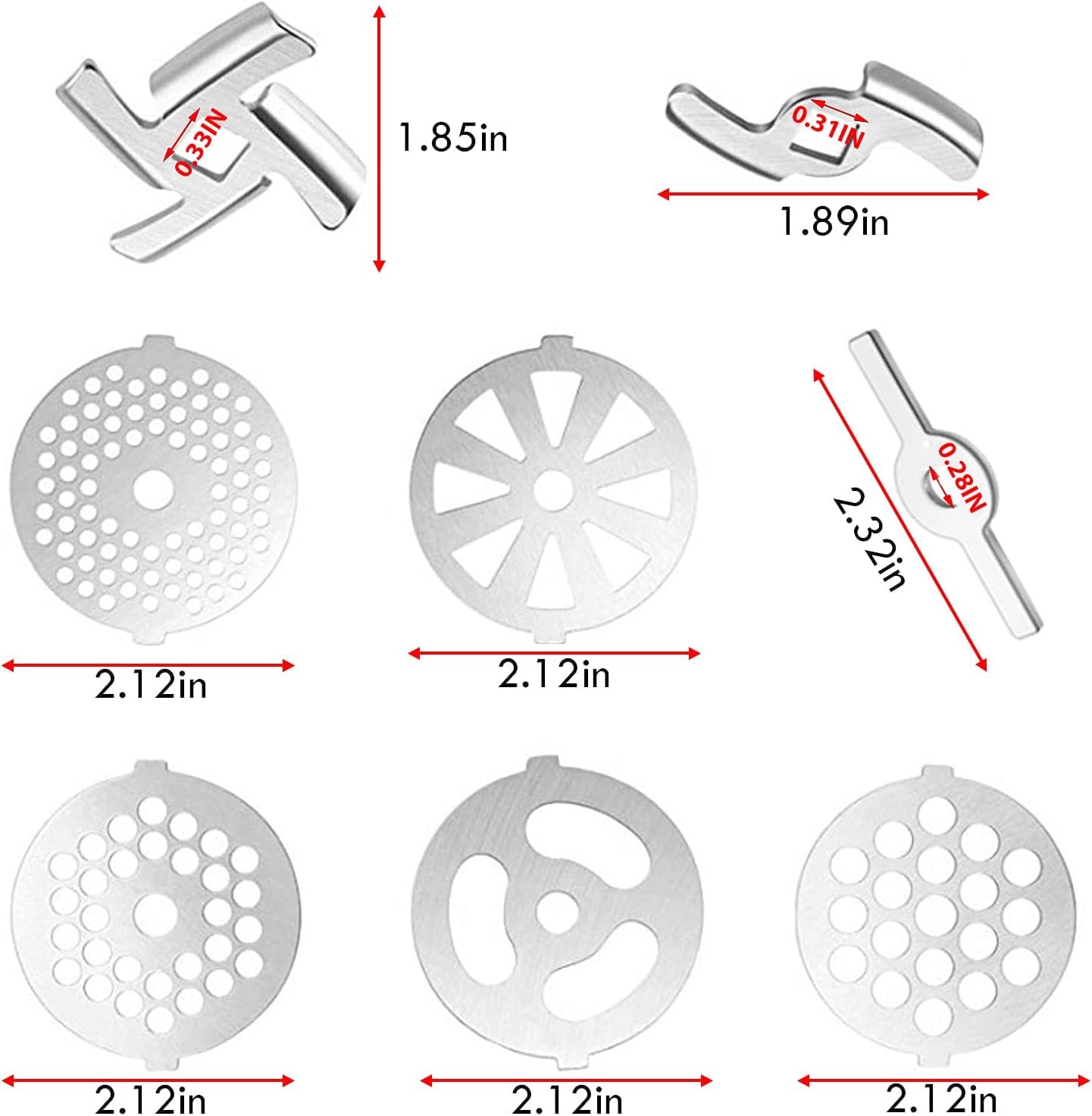 thumbnail image 2 of Pieza de repuesto de cuchilla para picadora de carne, 10 piezas, placa para picadora de carne de acero inoxidable, cuchillo de disco para picadoras para picar carne, 2 of 4