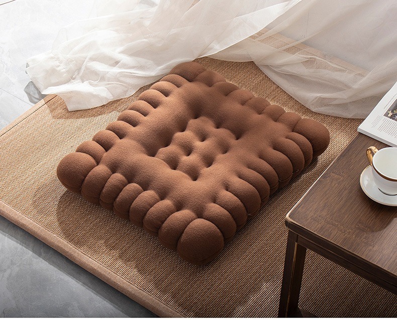 thumbnail image 4 of Café claro Precioso cojín rectangular con forma de galleta para asiento, suelo, bar, sala de juegos, 4 of 5