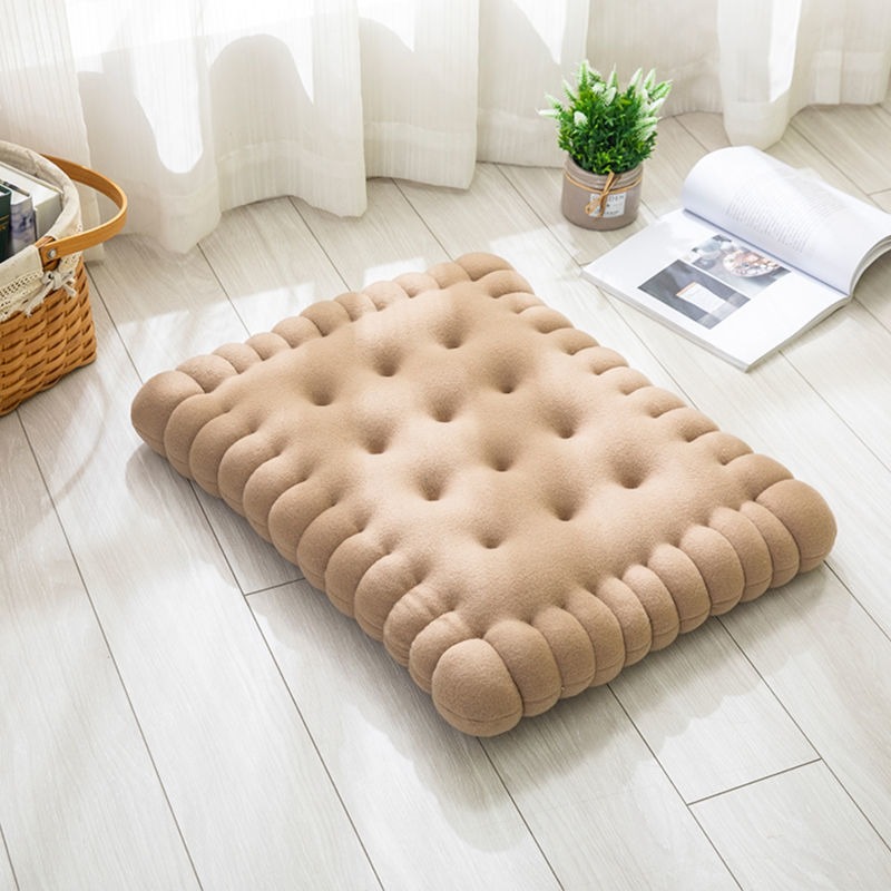 Café claro Precioso cojín rectangular con forma de galleta para asiento, suelo, bar, sala de juegos