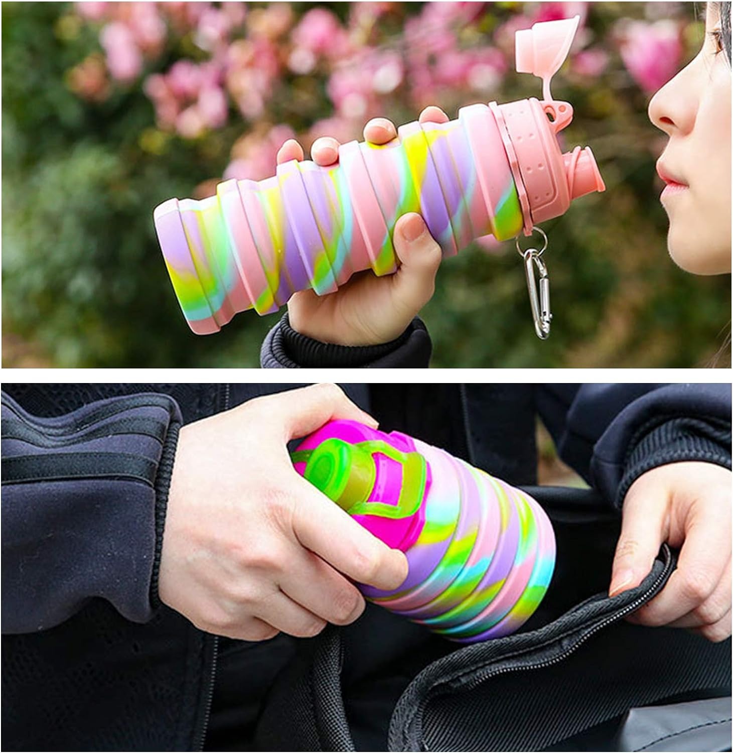 thumbnail image 5 of Botella de agua plegable YONGSHENG 500 ml reutilizable de silicona BPA para acampar y caminar, 5 of 5