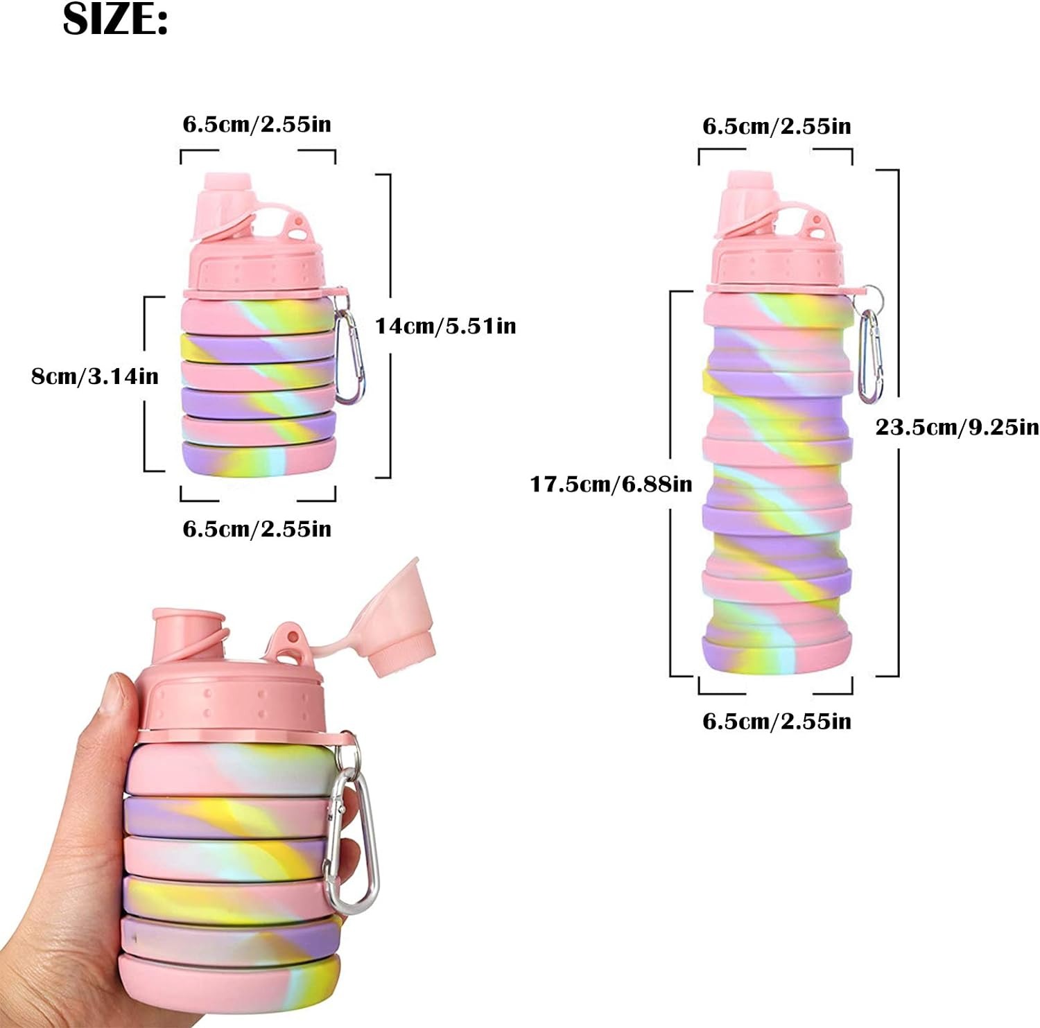 thumbnail image 2 of Botella de agua plegable YONGSHENG 500 ml reutilizable de silicona BPA para acampar y caminar, 2 of 5