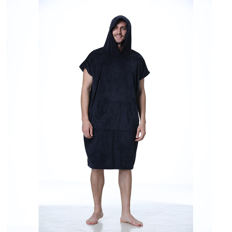 thumbnail image 1 of 1 pieza (negro, aproximadamente 88*110 cm) Albornoz Poncho playa toalla con capucha natación surf hombres mujeres, 1 of 3