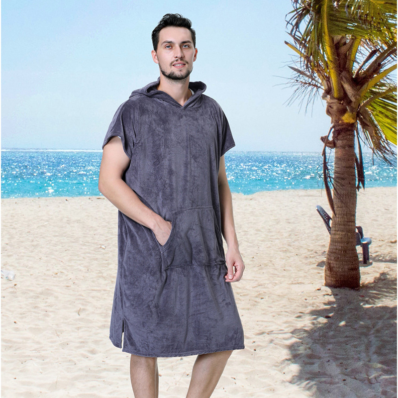 thumbnail image 3 of 1 pieza (rosa, aproximadamente 88*110 cm) Albornoz Poncho playa toalla con capucha natación surf hombres mujeres, 3 of 3