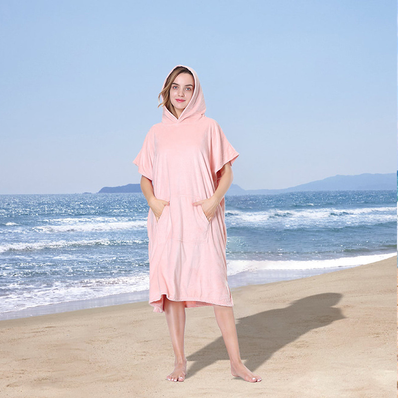 thumbnail image 1 of 1 pieza (rosa, aproximadamente 88*110 cm) Albornoz Poncho playa toalla con capucha natación surf hombres mujeres, 1 of 3