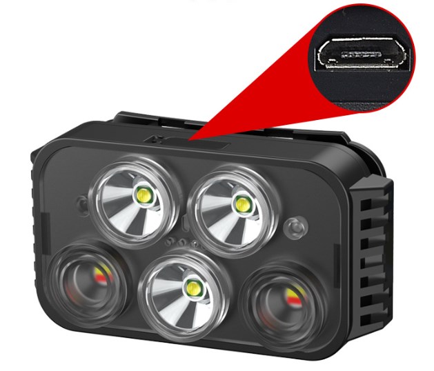 thumbnail image 3 of Faro con sensor LED USB para exteriores, luz para pesca nocturna, ciclismo y carrera, luz potente, cinco faros, 3 of 3