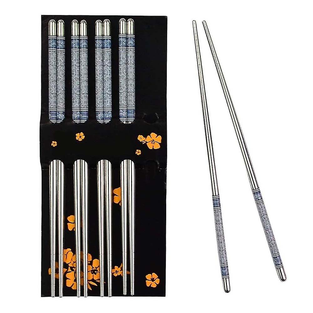 thumbnail image 1 of Palillos De Acero Largos Patrones De Flores Blancas Palitos De Comida Portátiles Nuevos cm 22 Cm Palillos Chinos Reutilizables, 10 Pares, 1 of 5