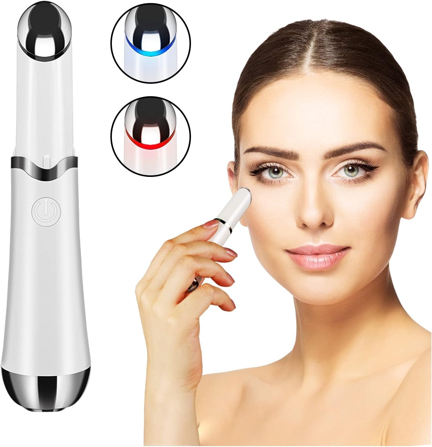 Ideal Swan Varita masajeadora de ojos – Masajeador facial recargable – Masajeador de ojos para ojeras, bolsas de ojos, hinchazón debajo de los ojos (blanco)