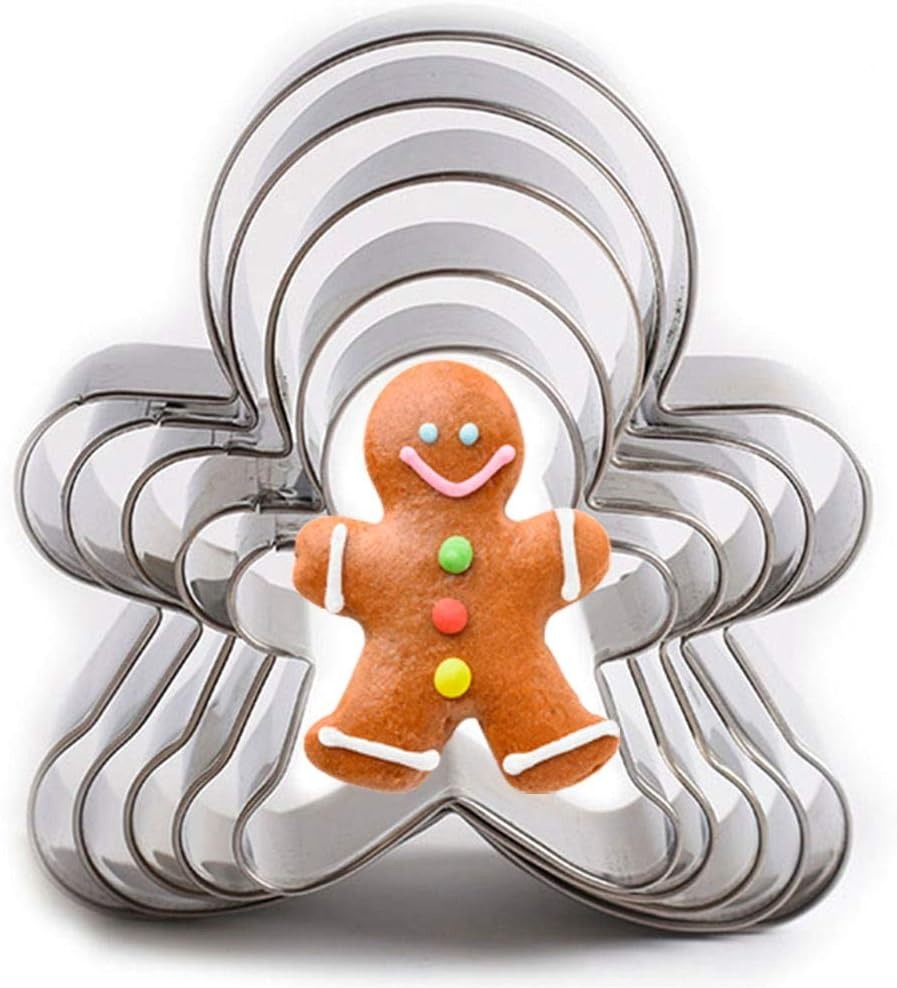 thumbnail image 1 of Juego de cortadores de galletas, 5 uds. Cortadores de pan de jengibre para mujer de acero inoxidable para hornear en días festivos, tamaños surtidos de acero inoxidable, 1 of 5