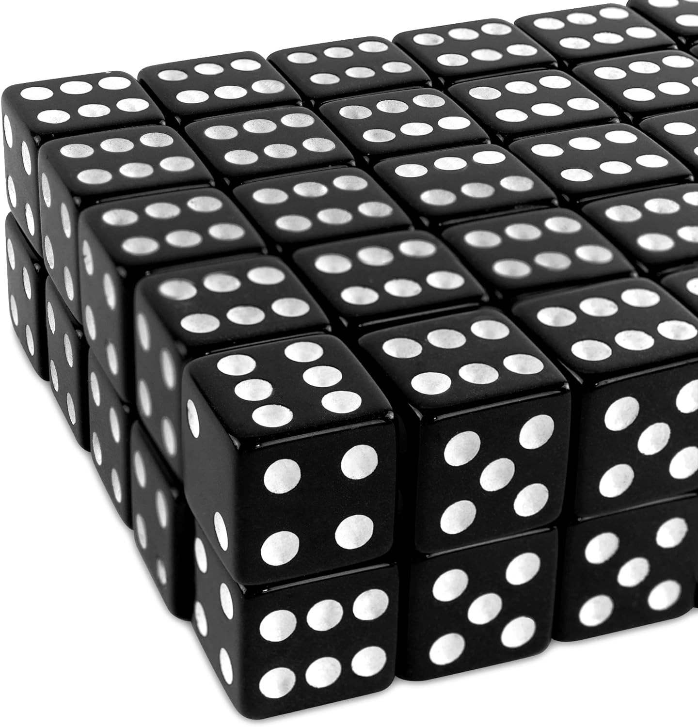 thumbnail image 2 of Juego de dados de urea de 6 caras, tamaño estándar de 16 mm, 100 unidades, negro, perfecto para eventos grupales, negro con bloque de dados blanco, 2 of 5