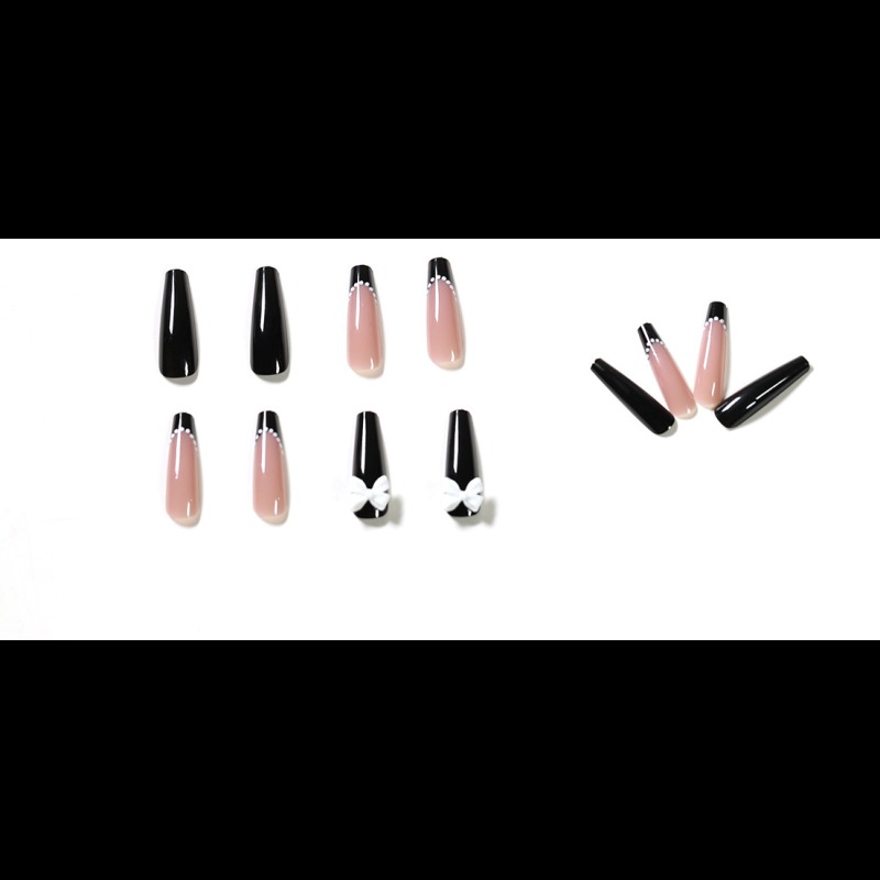thumbnail image 5 of Uñas postizas cuadradas, uñas postizas cortas, acrílico francés, cobertura completa, uñas postizas para niñas, uñas largas bonitas a presión para Navidad, 5 of 5