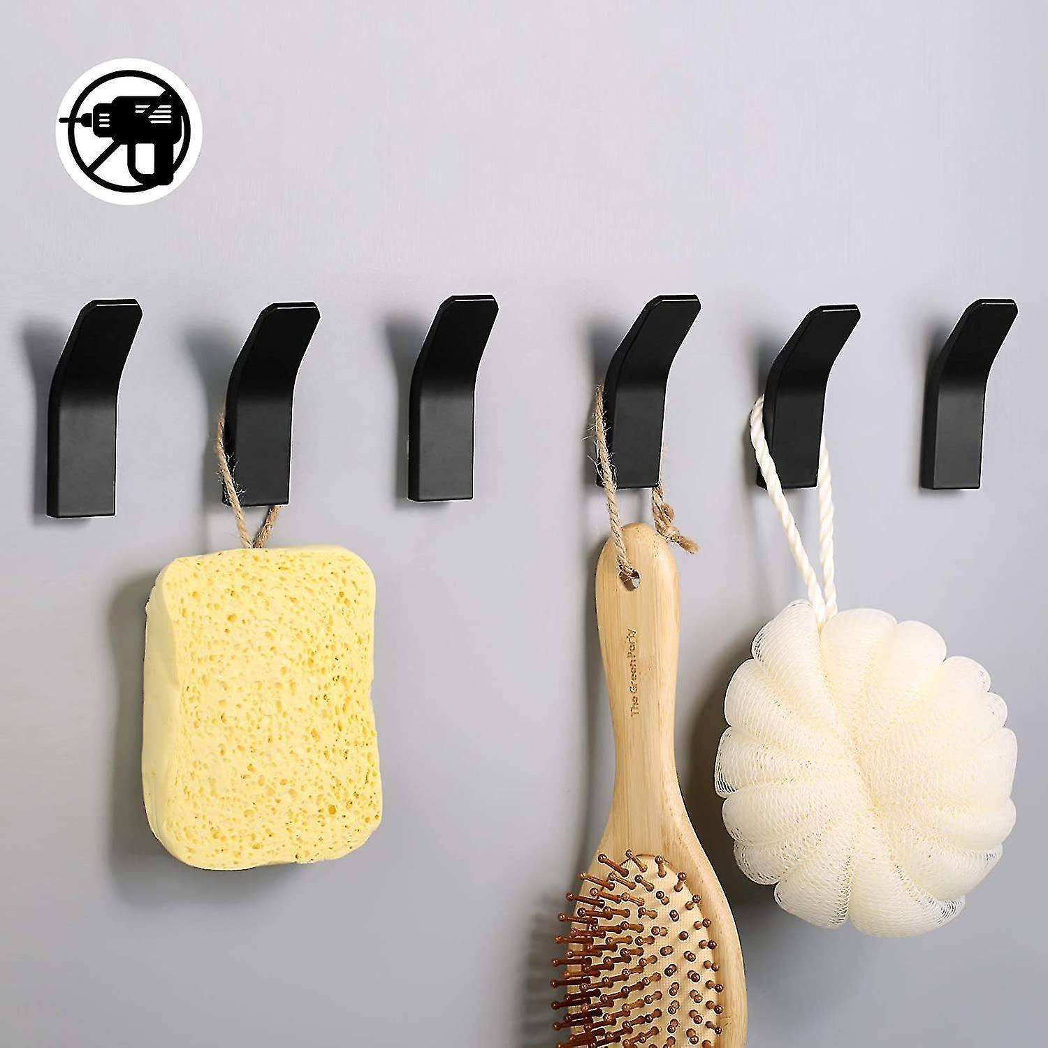 thumbnail image 1 of Ganchos Adhesivos Negros - Colgador De Toallas Gancho para Toallas De Baño De Acero Inoxidable, 6 Paquetes De Ganchos para Perchero Montados En La Pared,Black, 1 of 5