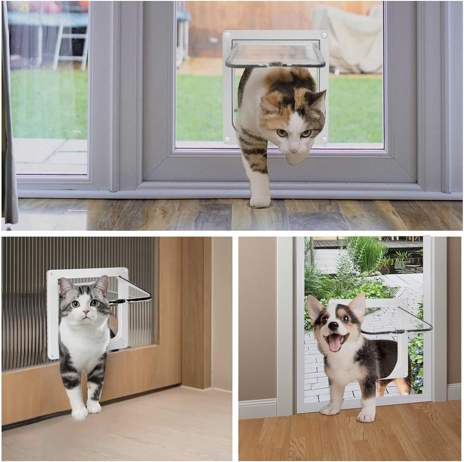 thumbnail image 5 of Puerta delgada para gatos para ventanas y puerta corredera, puerta de seguridad para mascotas con cerradura de 4 vías, solapa para gatos resistente a la intemperie para puertas y paredes del, 5 of 5