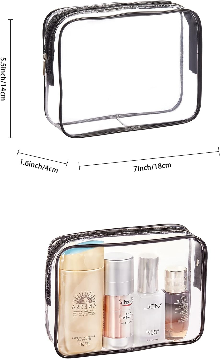 thumbnail image 5 of 3 Piezas Bolsas de Cosméticos de Maquillaje Transparentes para Viajes, Juego de Bolsas de Aseo Transparentes con Cremallera, Bolsa de Almacenamiento de Cubos de Embalaje de PVC Transparente, 5 of 5
