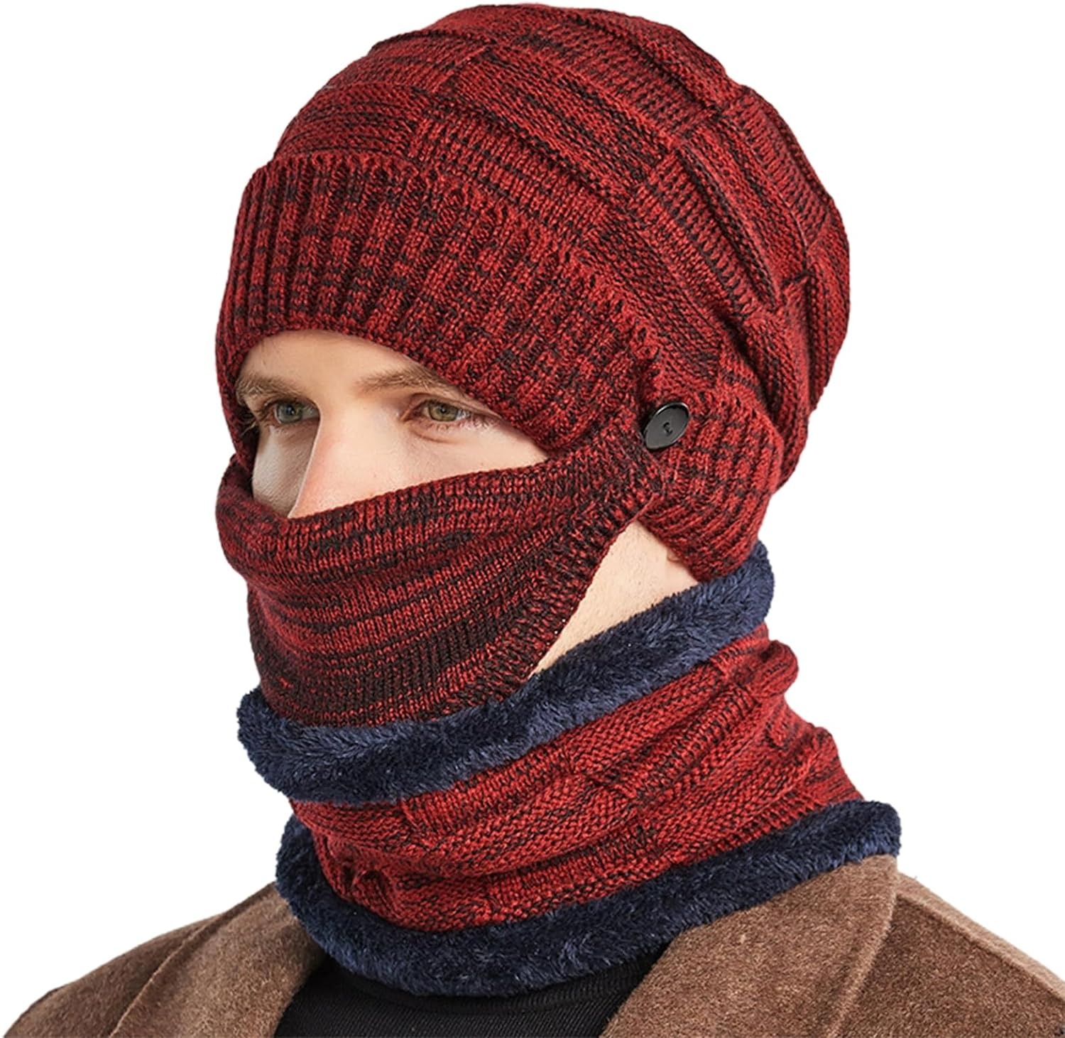 thumbnail image 1 of Conjunto cálido de tres piezas, conjunto de tres piezas de sombrero, bufanda, cubierta para la cara, gorro grueso a prueba de viento, bufanda, máscara, conjunto de tres piezas, 1 of 5