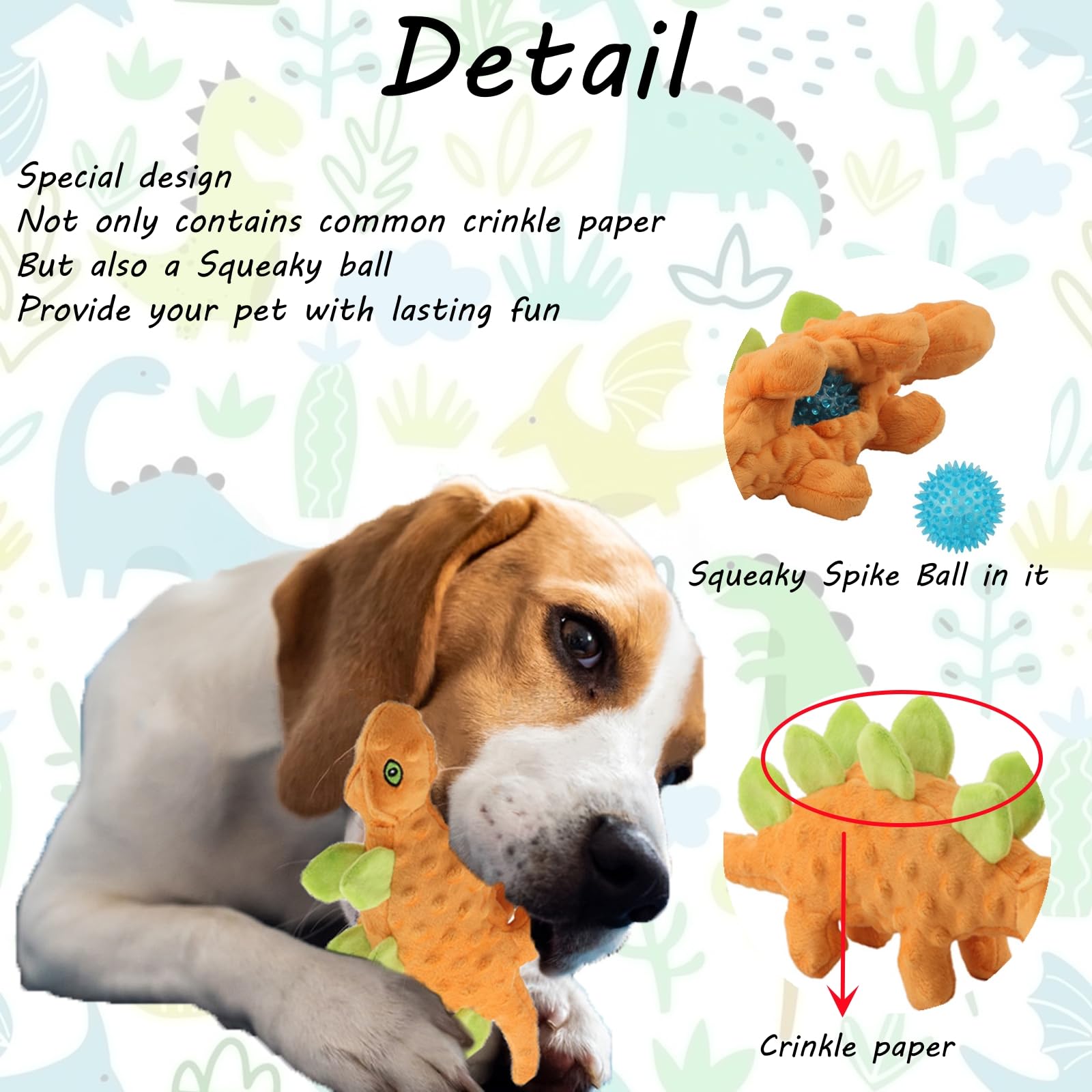 thumbnail image 5 of Juguetes chirriantes para perros para cachorros, juguete de peluche duradero sin relleno con papel arrugado, juguetes interactivos para perros con bola elástica, 3 piezas, 5 of 5