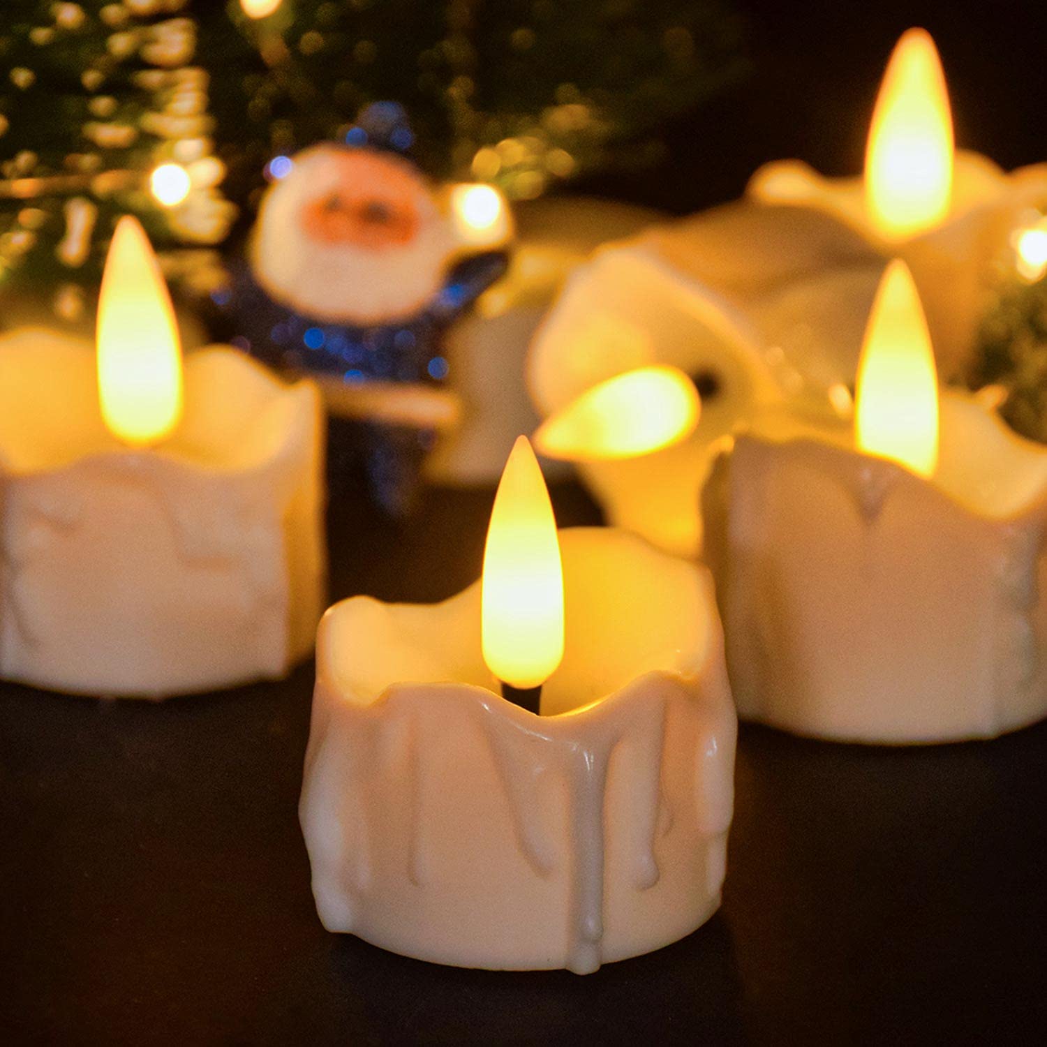thumbnail image 1 of Paquete de 12 velas falsas con temporizador, funciona con pilas, sin llama, parpadeantes, LED, temporizador, velas falsas a granel para Navidad y Halloween, 1 of 5