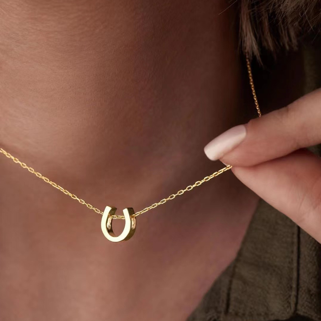 thumbnail image 3 of Collar de herradura de plata dorada, amuleto de buena suerte, collar para mujer, joyería para mejores amigos, regalos, cadena Clavicular, 3 of 5