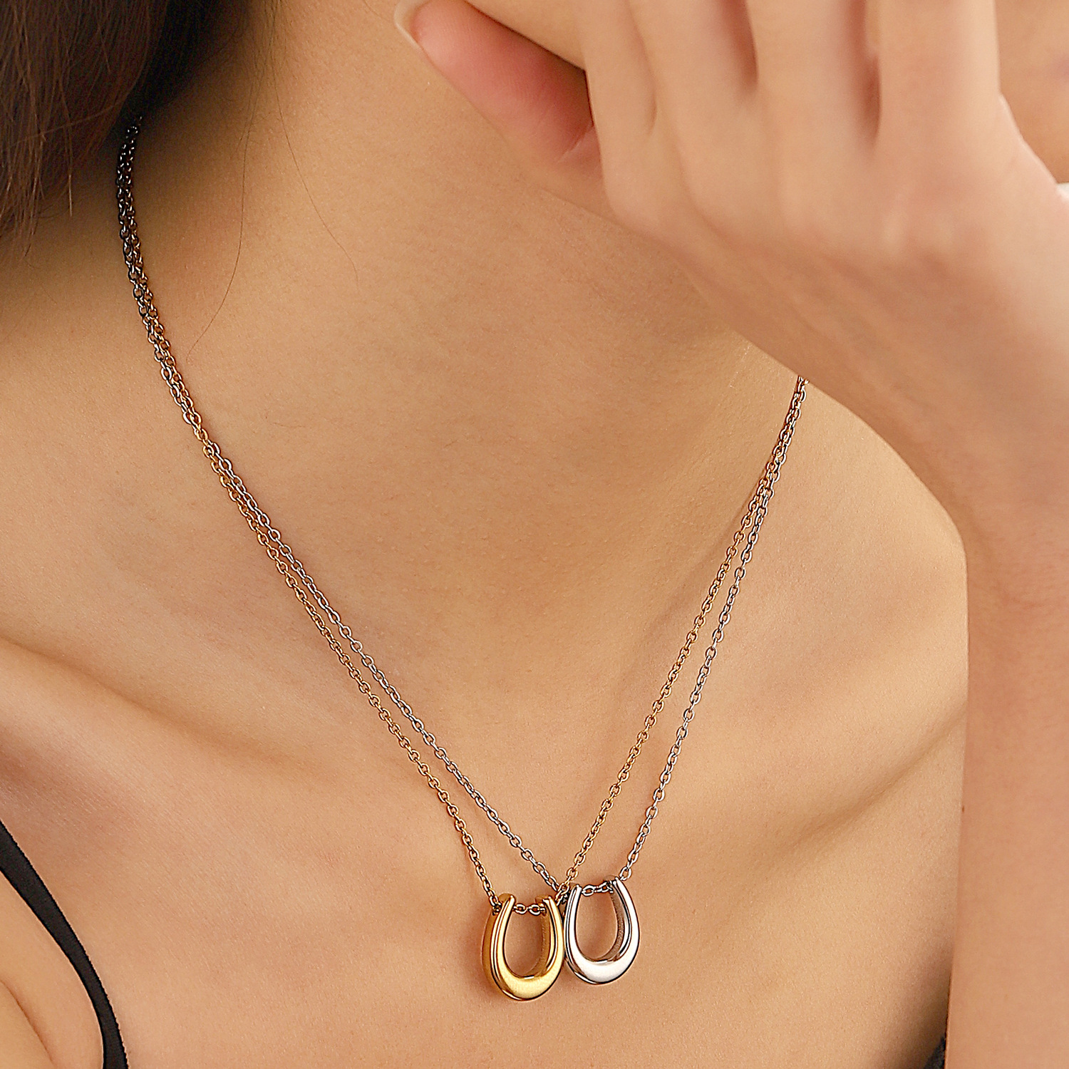 thumbnail image 2 of Collar de herradura de plata dorada, amuleto de buena suerte, collar para mujer, joyería para mejores amigos, regalos, cadena Clavicular, 2 of 5