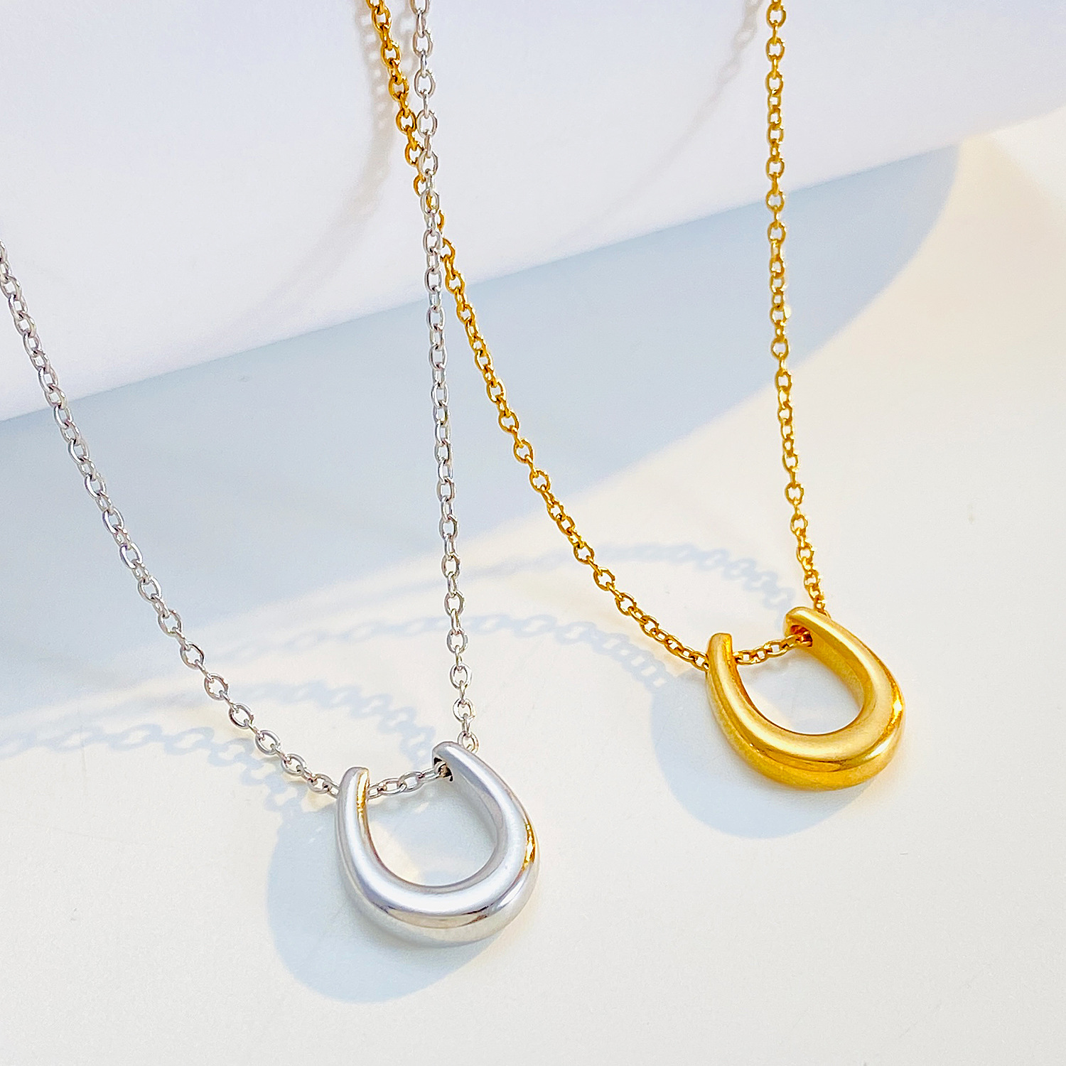 Collar de herradura de plata dorada, amuleto de buena suerte, collar para mujer, joyería para mejores amigos, regalos, cadena Clavicular