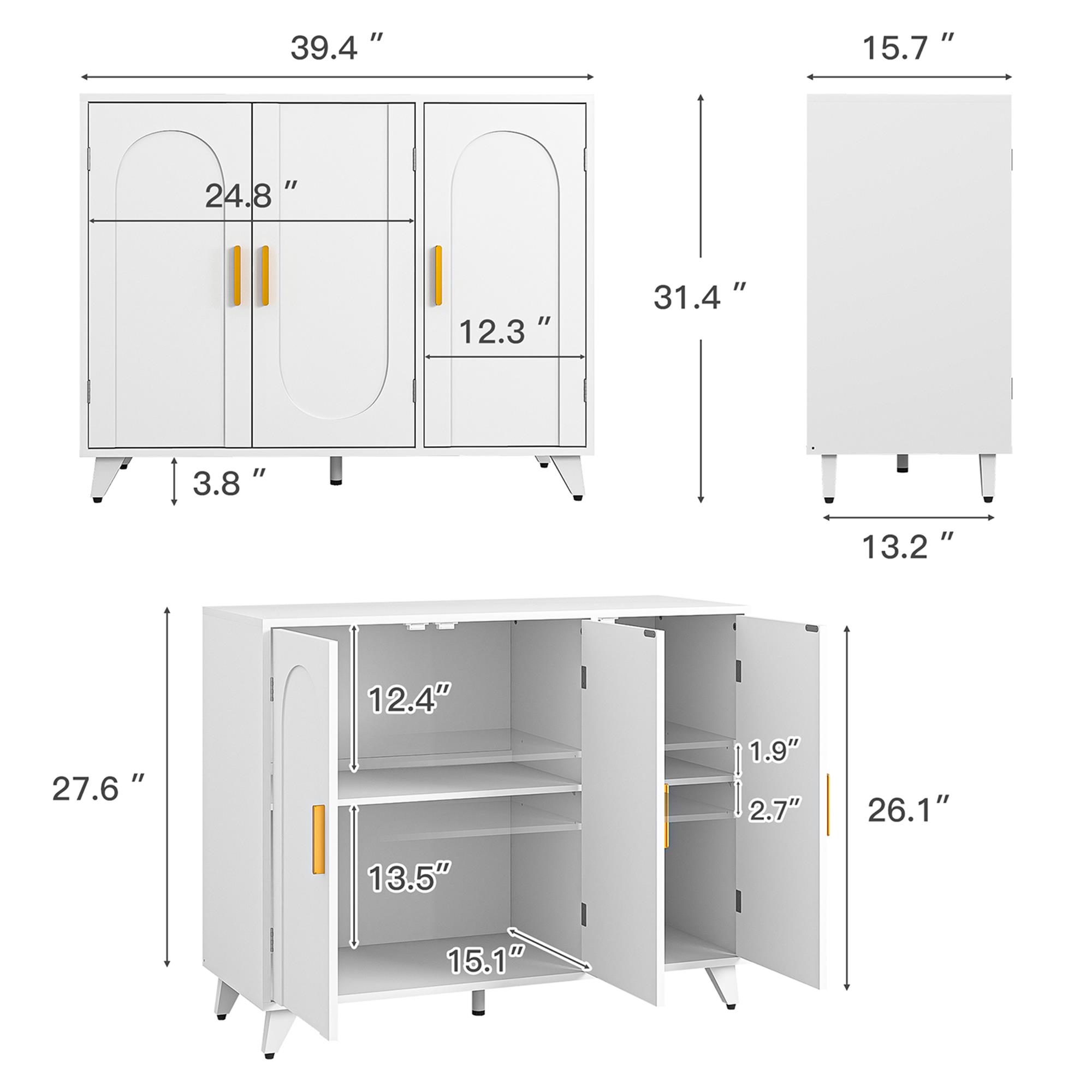 Finihen Sideboard Buffet Cabinet with 3 Doors, Removable Shelves, for Living room, Dining room, Entryway, White