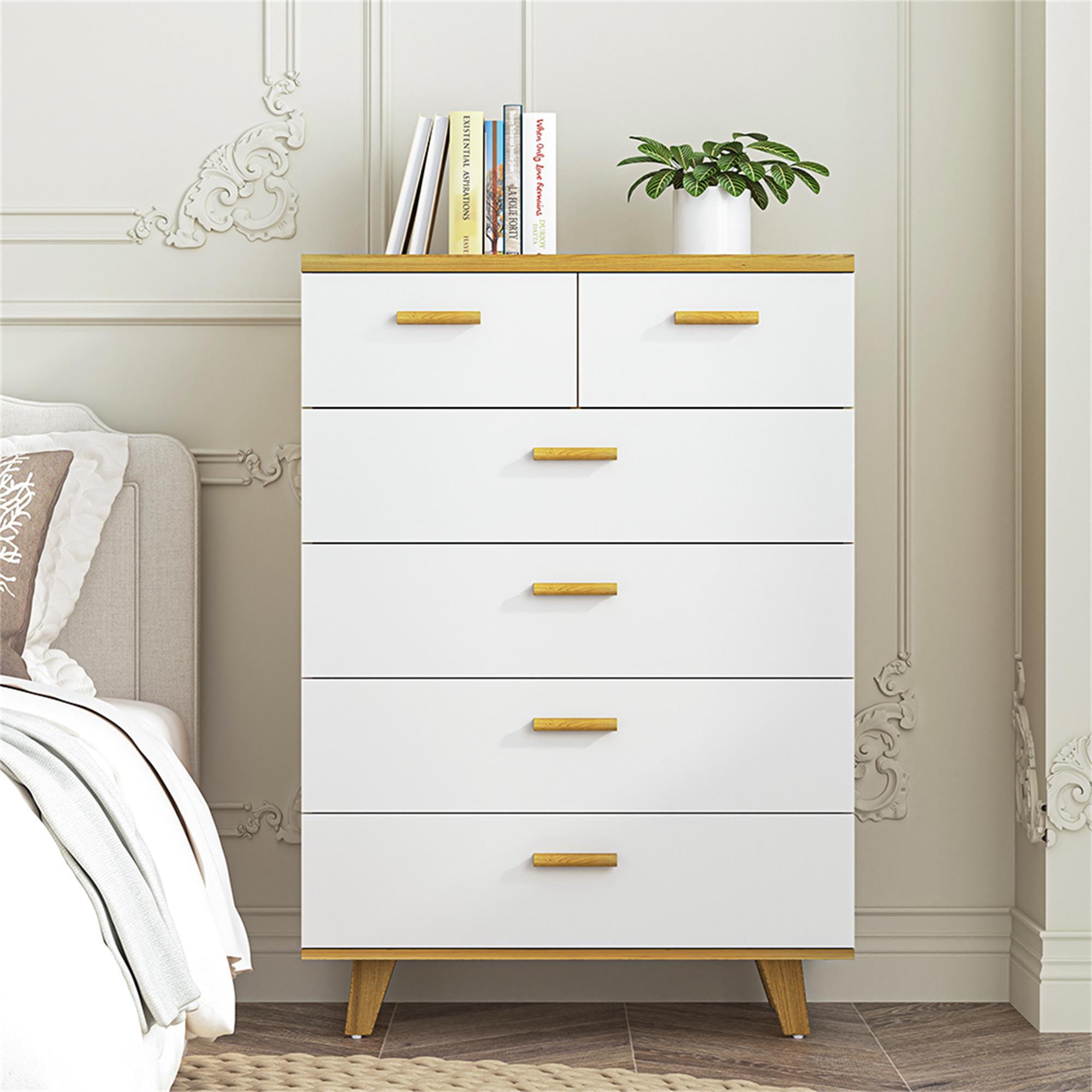 Finihen 6 Drawers Chest of Dressers, Wood Storage Cabinet with Handle Table Leg for Bedroom, Living Room and Hallway, Beige