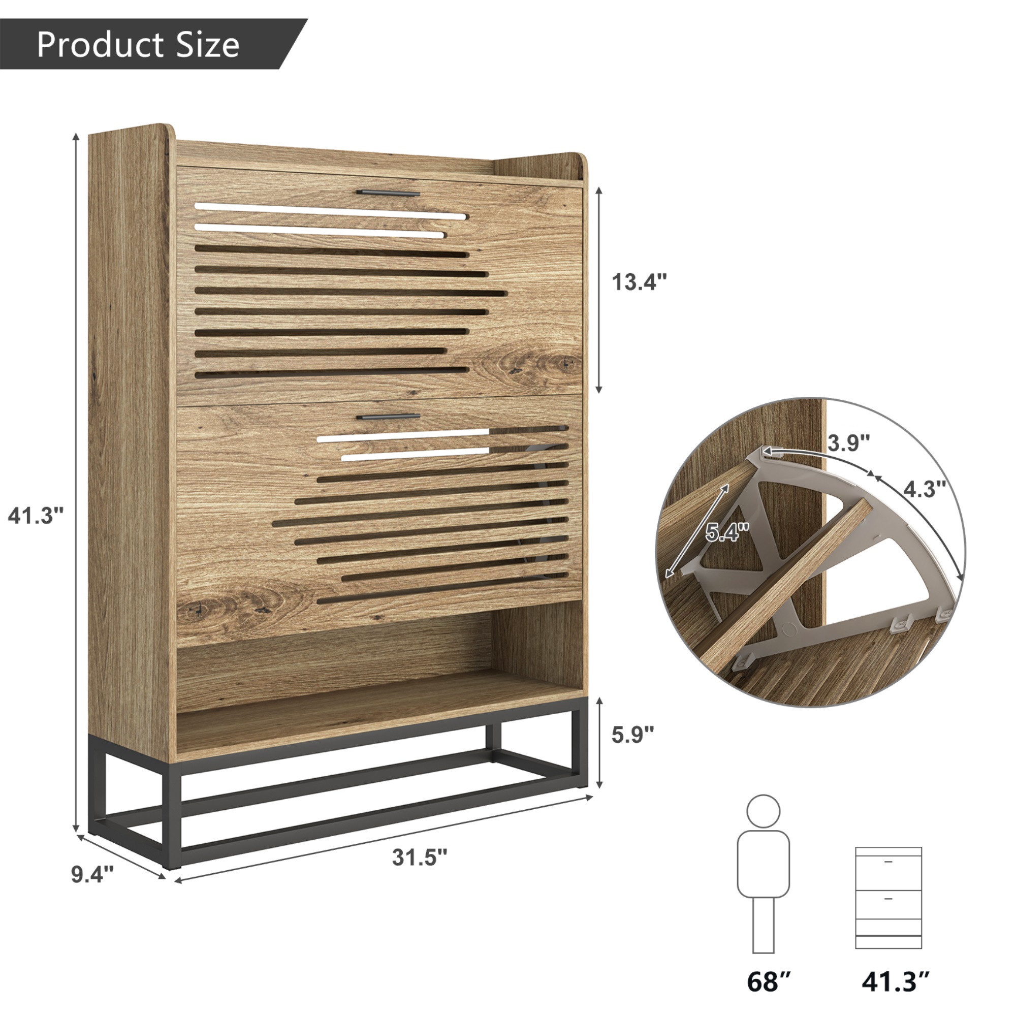 Finihen Shoe Cabinet, 2-Tier Shoe Storage Cabinet with Flip Doors, Vintage Entryway Shoe Organizer Rack with Open Shelves for Narrow Closet, Living Room, Brown