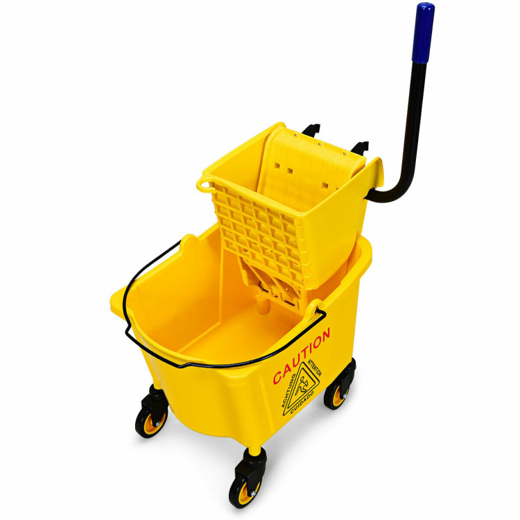 Resenkos 26 Quart Mop Bucket Side Press Wringer on Wheels With Panel, Side Press Wringer Combo Commercial Cleaning Caddy Plastic