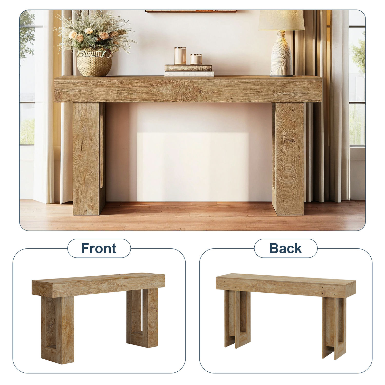 Topcobe 63-Inch Console Table, Farmhouse Wooden Sofa Table Entryway Table, Modern Furniture for Indoor