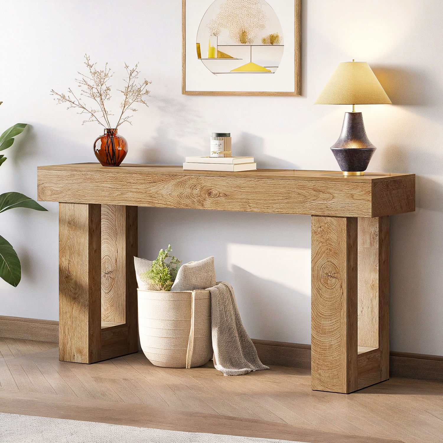 Topcobe 63-Inch Console Table, Farmhouse Wooden Sofa Table Entryway Table, Modern Furniture for Indoor
